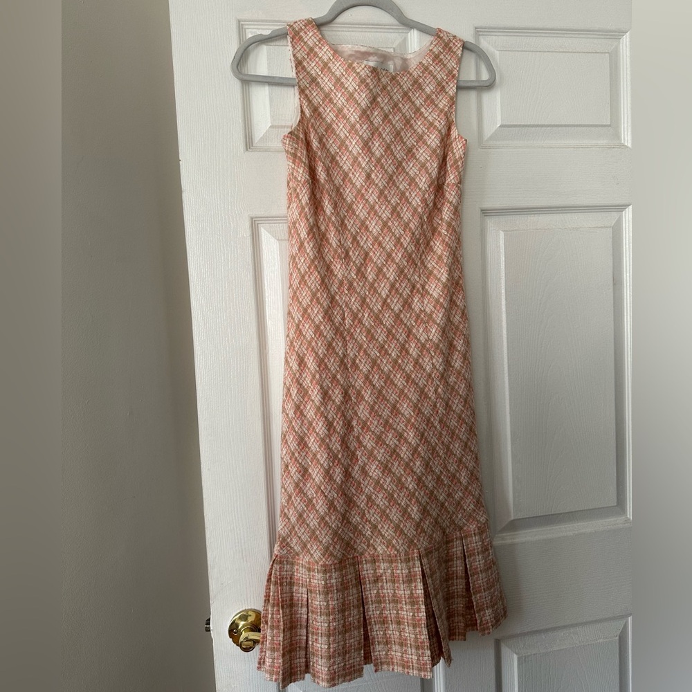 Vintage Pink Plaid Column bodycon dress  ((Size Small to Medium))